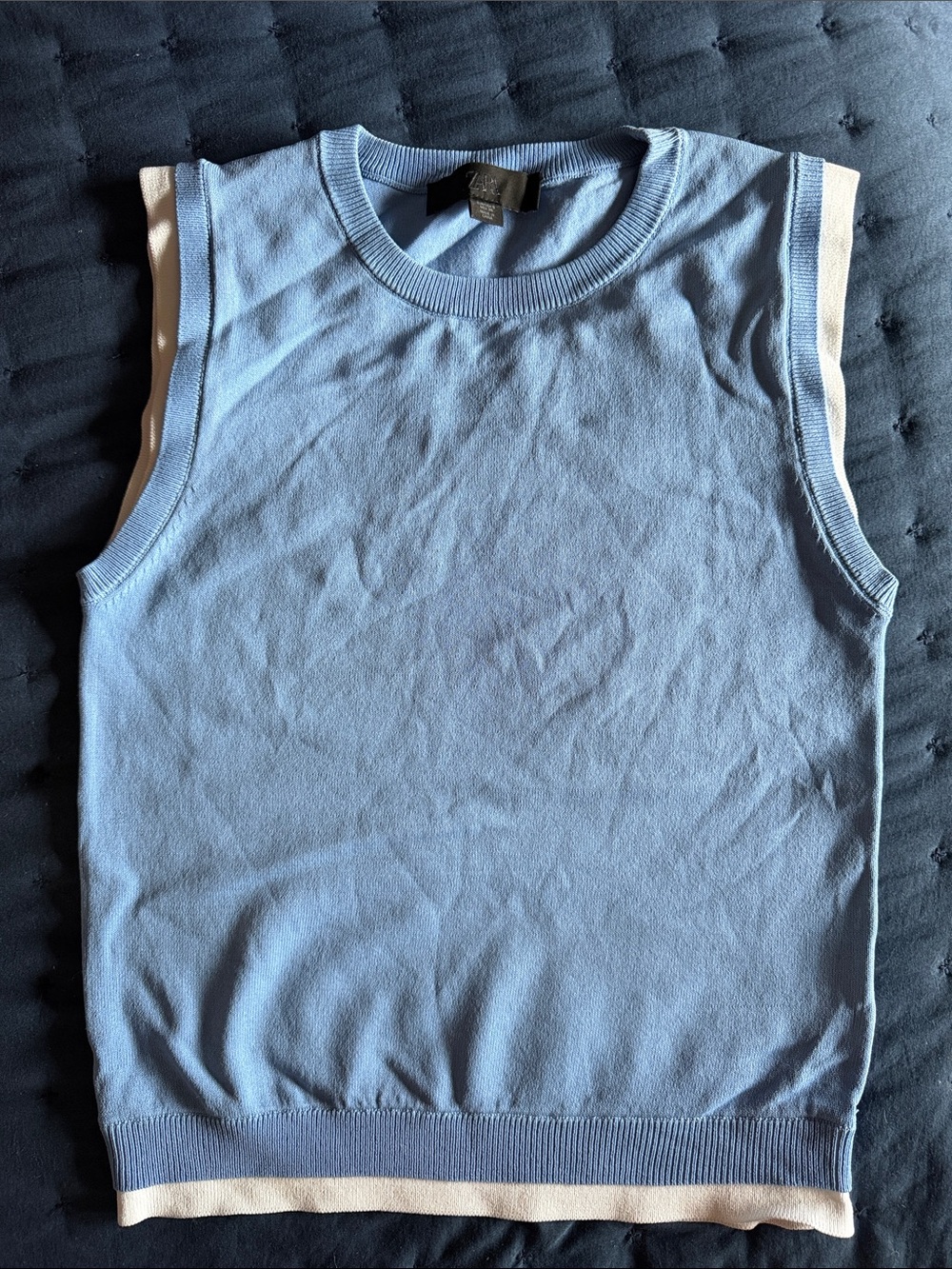 Zara sky Blue Sleeveless Knit Top with White Trim small